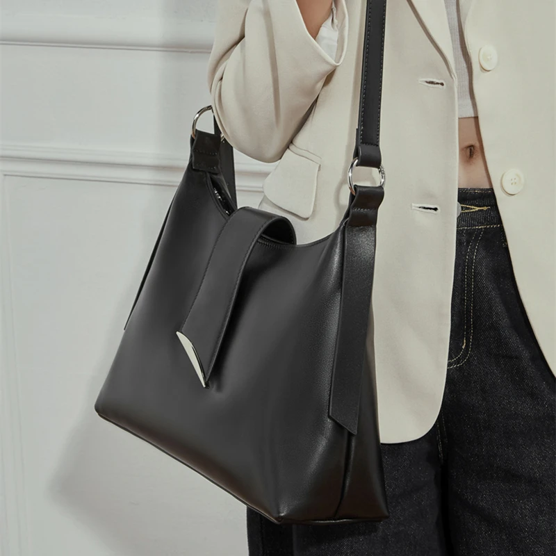 Hifashion Cowhide Genuine Leather Large Hobo Shoulder Bags For Women 2026 Luxury Designer Tote Shopper Crossbody Ladies Handbags view 2
