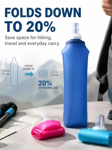 Collapsible Silicone Water Bottle with Bite Valve, Space Saving Foldable Water Container for Travel Camping Hiking Running