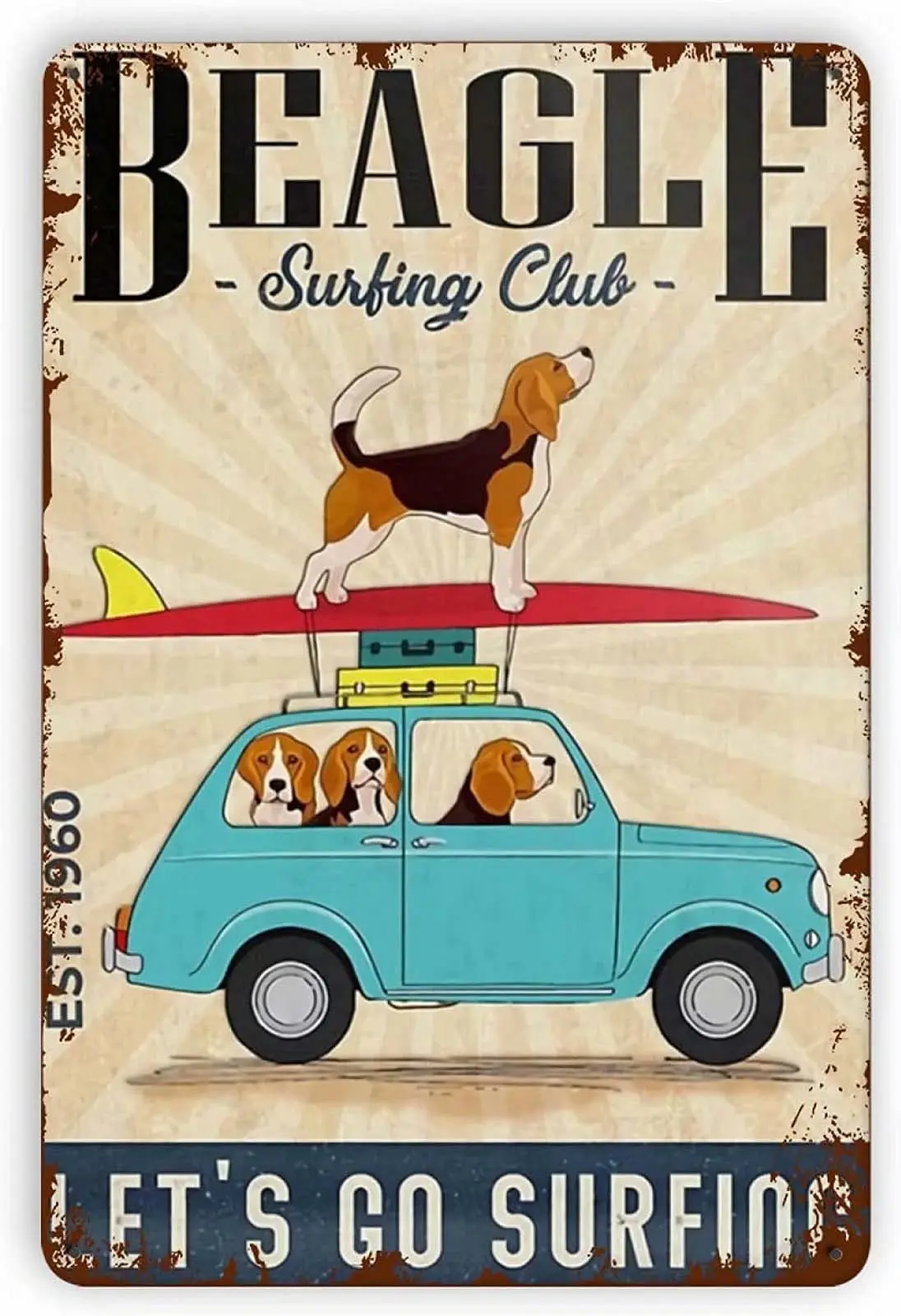 Tin Sign Vintage -Beagle Surting Club- Suitable for Living Room Bar Garage Club Wall Decoration Metal Sign 12x16 Inch