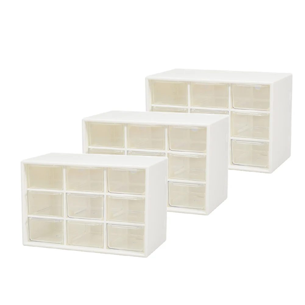 

3pcs Dorm Room Plastic Jewellery 9 Mini Drawers Cosmetics Beige Jewelry Desktop Drawer Organizer Office Supplies For Art Supply