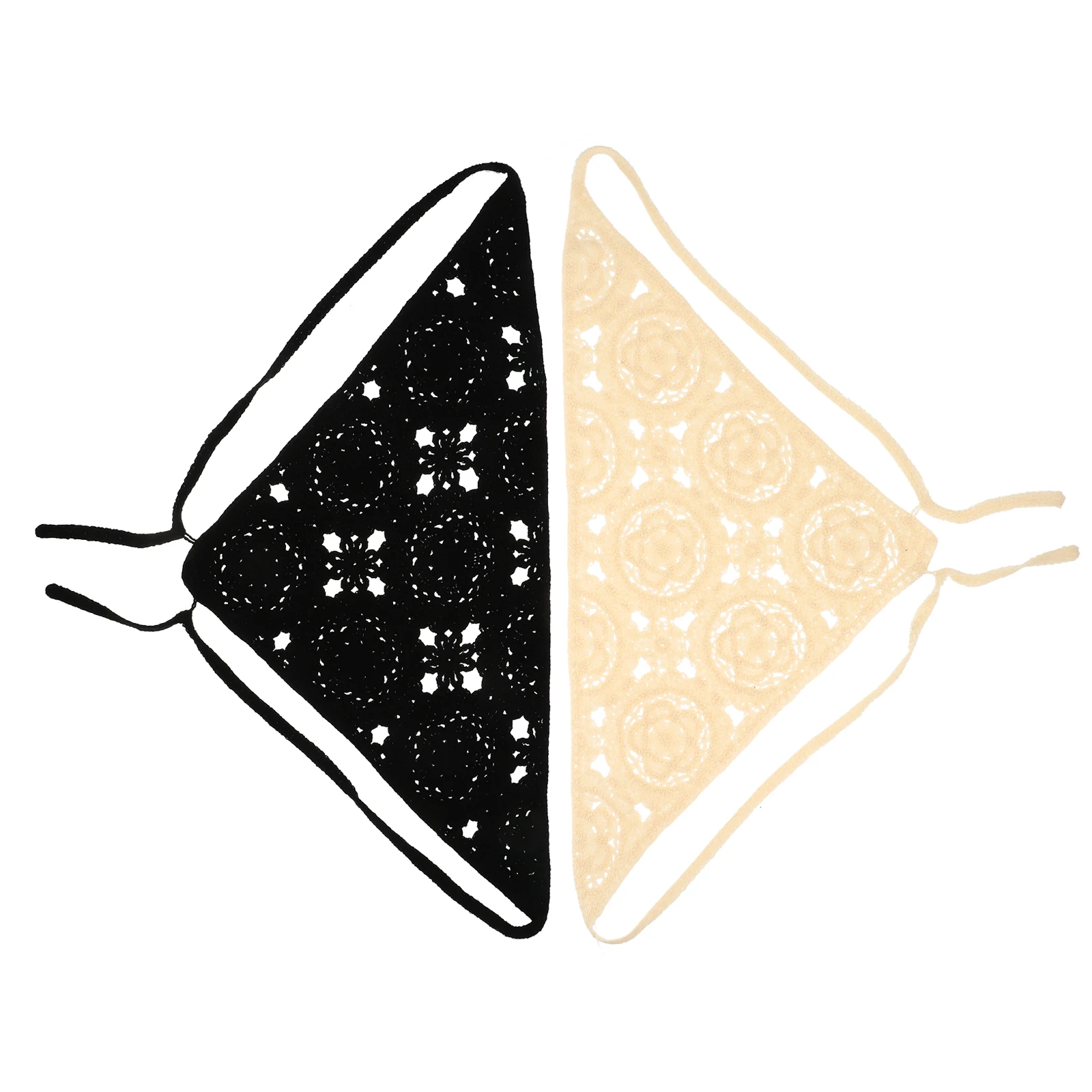 

2Pcs Triangle Hair Accessories Black Hair Bandanas For Women Beige Women Crochet Bandana Headbands Daily Stylish Fashion