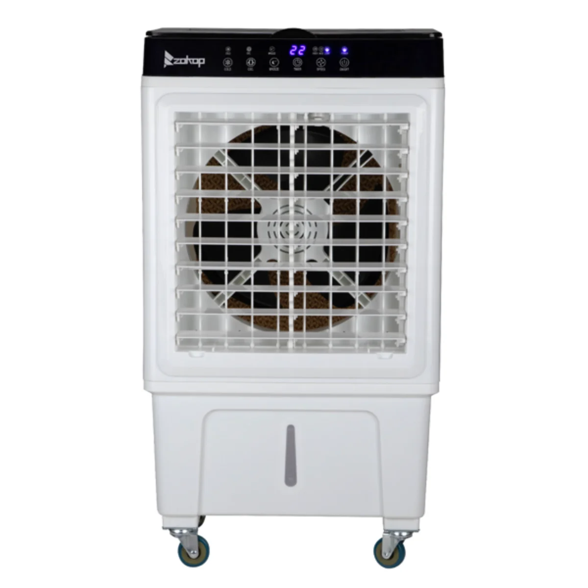 เครื่องทําความเย็นแบบระเหยแบบพกพา 3-in-1 - 2353CFM, ถัง 7.93Gal, รีโมท, ถุงน้ําแข็ง 4 ชิ้น (สีขาว)