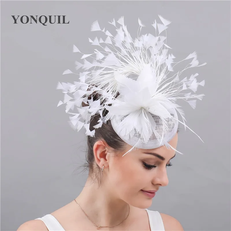 Sombreros de plumas de moda para mujer, tocado de Sinamay con Clips, accesorio elegante para el cabello, fiesta, carrera de té