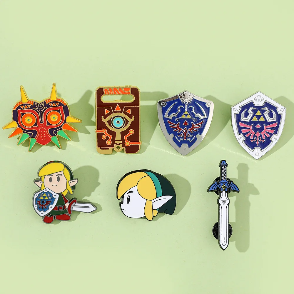 Retro Brooch Cartoon Character Shield Sword Metal Badge Small Gift Wholesale Cap Pins for Backpacks Backpack Accessories Lapel