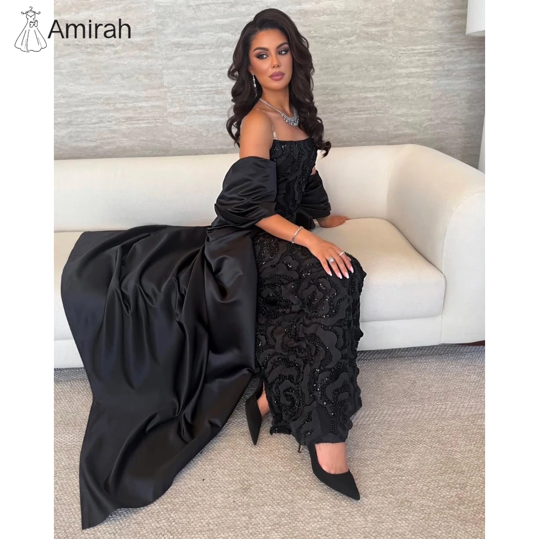 

Amirah Роскошные женские вечерние платья, роскошное атласное платье для выпускного вечера с вышивкой бисером «рыбий хвост» 2025 года, бальное платье-плащ на заказ