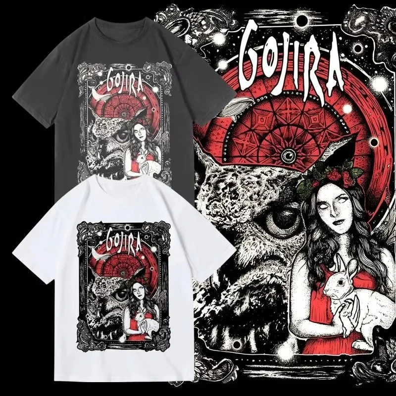 

European and American Heavy Metal Band Gojira Printing Pure Cotton Men's and Women's T-shirts Round Neck Summer Short Sleeves