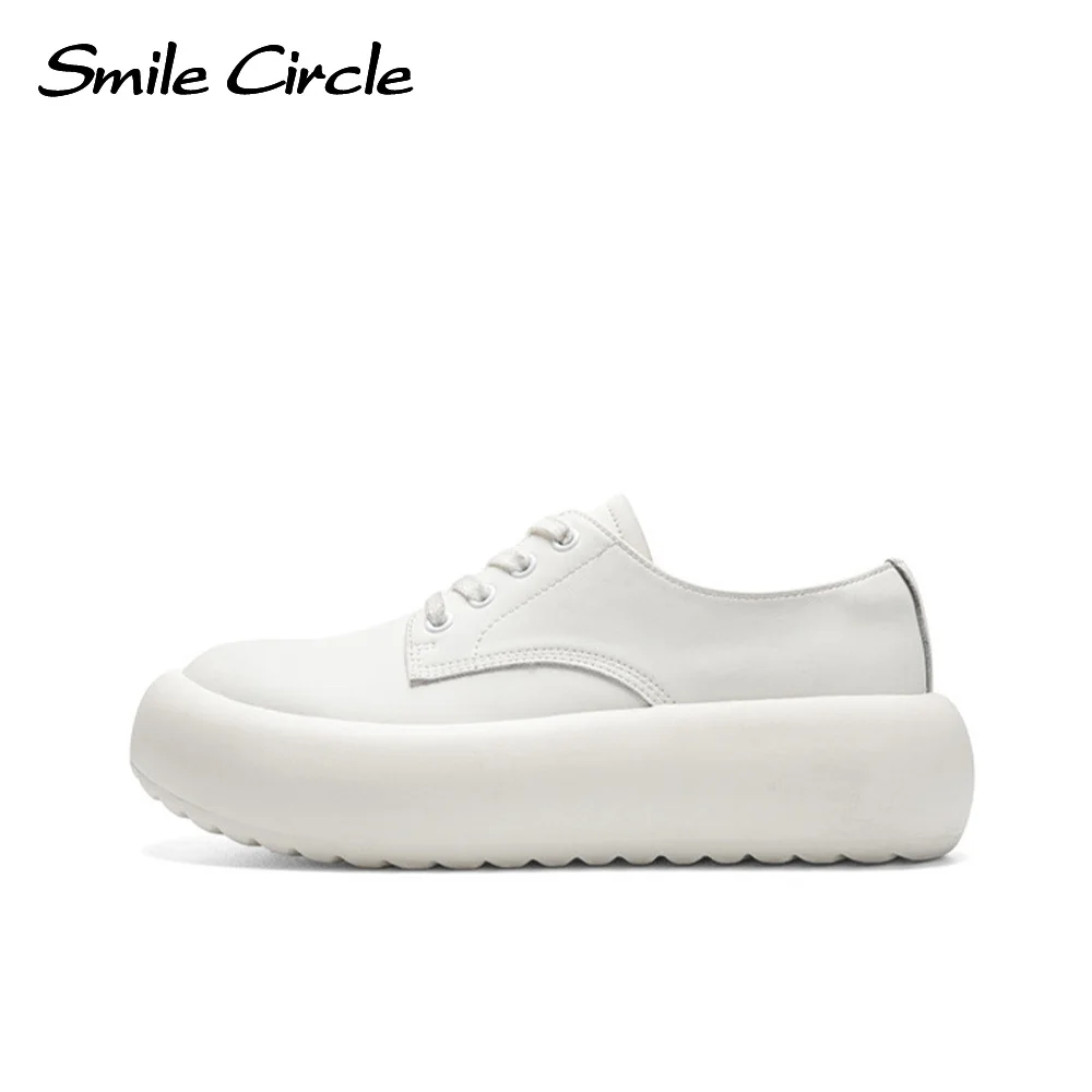 Smile Circle Casual Shoes Lace up Round-toe Platform Flat Shoes Fashion Sobriety Muffin Shoes