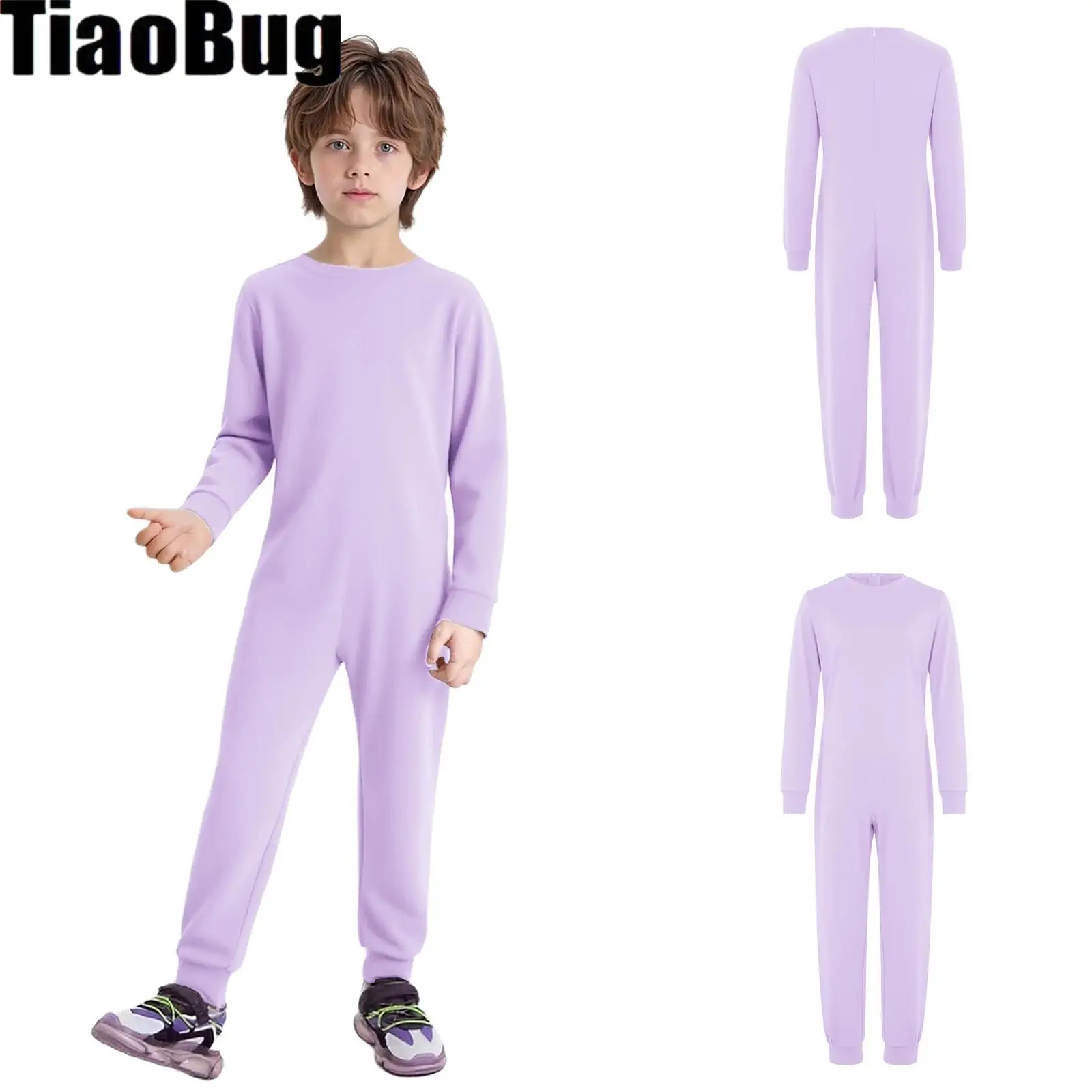 Kids Boys Girls Special Needs Adaptive Clothing Round Neck Long Sleeve Back Invisible Zipper One Piece Cotton Jumpsuit Ideal