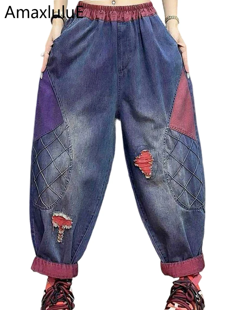 

Джинсы-шаровары Amax LuluE: Весенняя коллекция 2026, винтажные, свободные, в стиле пэчворк, женские, корейские, классические, панк-брюки
