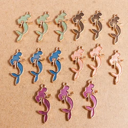 10pcs 12x29mm Cute Enamel Mermaid Charms for Making Pendants Necklaces Drop Earrings DIY Keychain Jewelry Findings Accessories