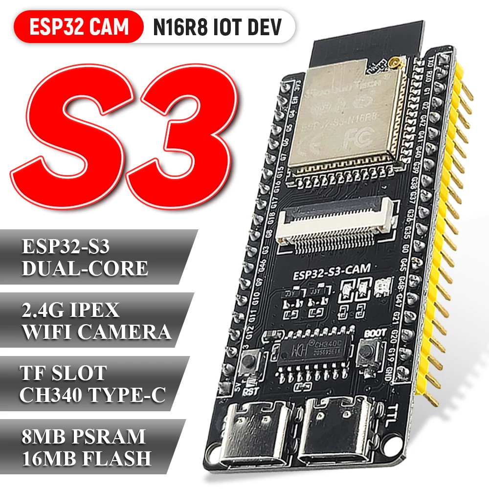 ESP32 S3 Development Board with IPEX 2.4G Wifi Module for Camera Module OV2640 8MB PSRAM 16MB FLASH ESP32 S3 N16R8 CAM Type-C