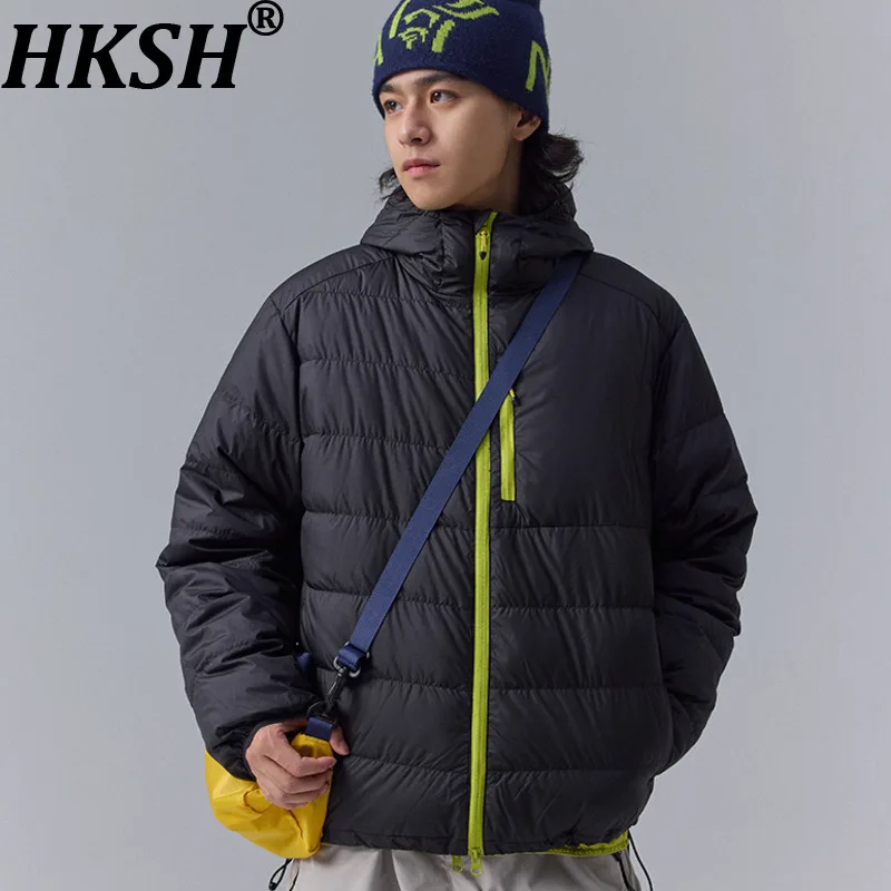 

HKSH осень зима мужской легкий спортивный пуховик с капюшоном модные молнии контрастного цвета альпинистское стеганое пальто HK11714