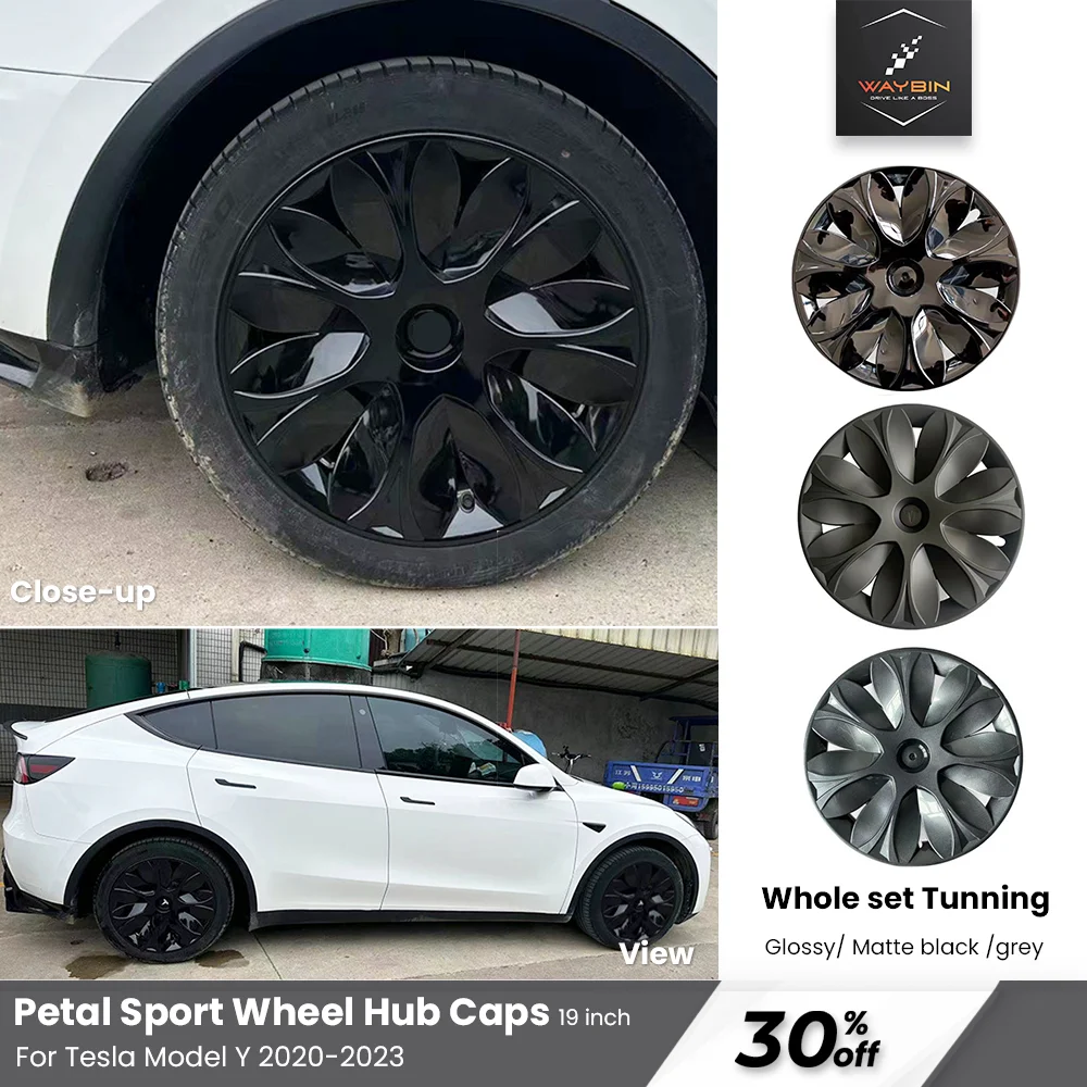 

19 inch Wheel Cover For Tesla Model Y 2020- 2024 4pcs Petal Hubcap Glossy Black Gun Grey Full Rim Cover Tesla Tuning Accessories