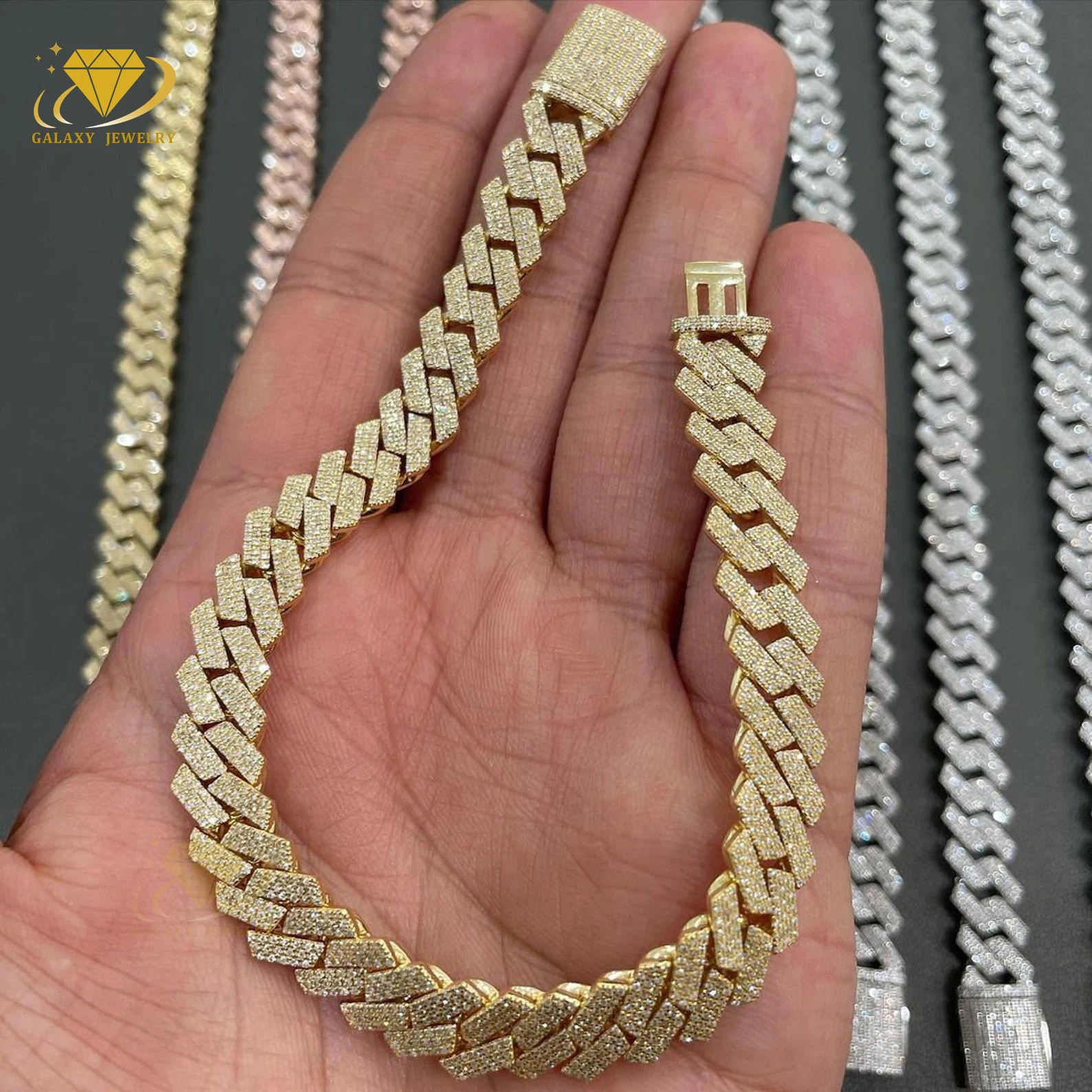 Hip Hop Style 10mm Miami Cuban Link Chain Bracelet Solid 925 Silver Iced Out Moissanite Diamond Charm Necklace Mens Jewelry