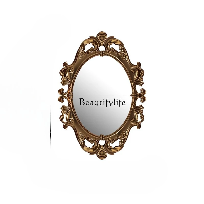 

European Style Oval Bathroom Mirror Vanity Mirror Vintage Carved Decorative Mirror LED Smart