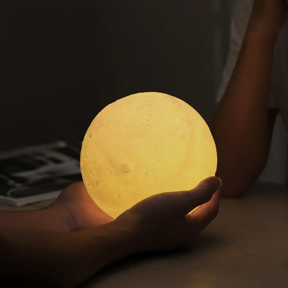 3D Print LED Night Light Moon Lamp Battery Color Change Warm Light Touch Moon Lamp Children\'s Lights Room Decoration