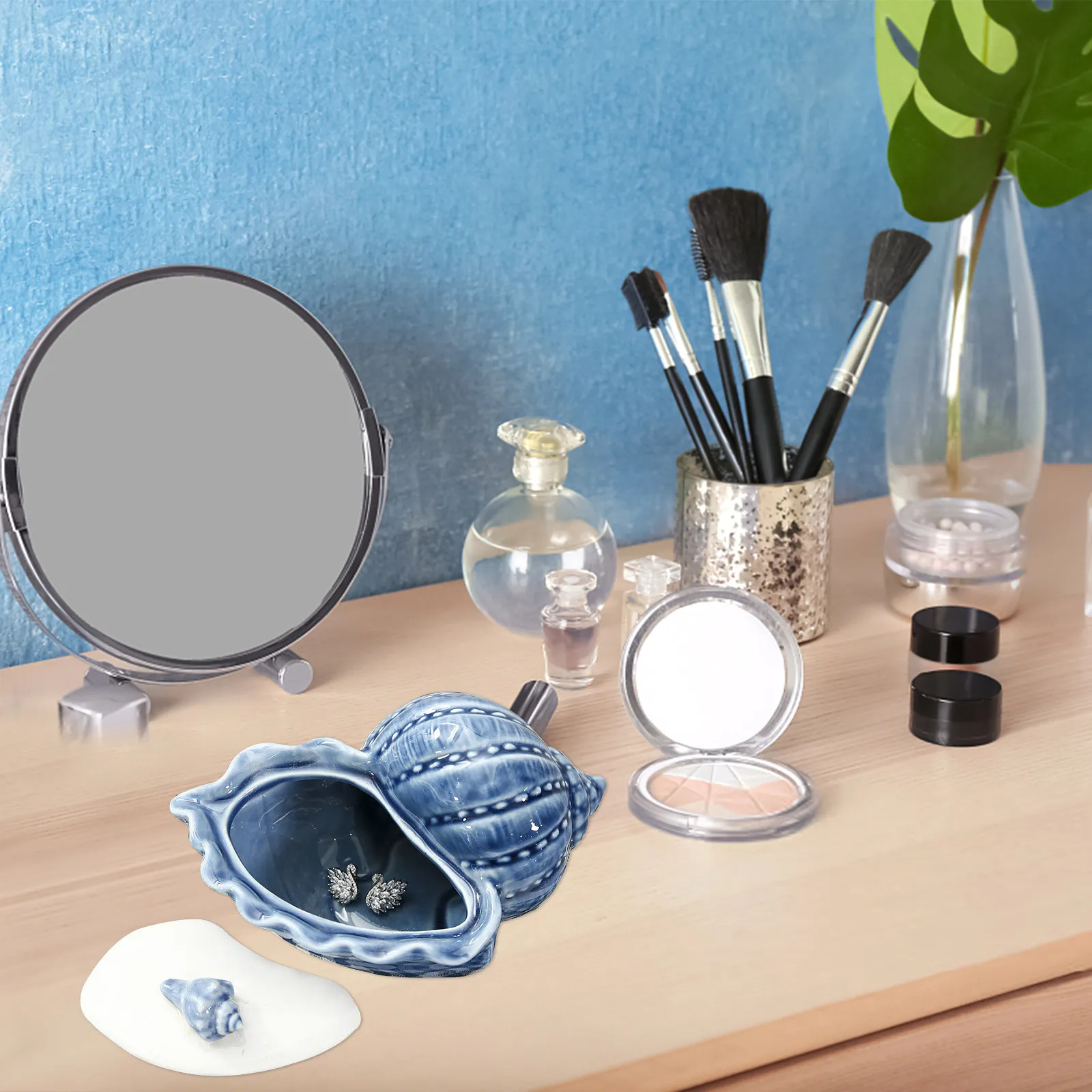 

1 шт. шкатулка для украшений в форме ракушки, из высококачественного материала, устойчивая к трещинам, с гладкой полировкой, очаровательный органайзер для хранения серег, колец, бусин