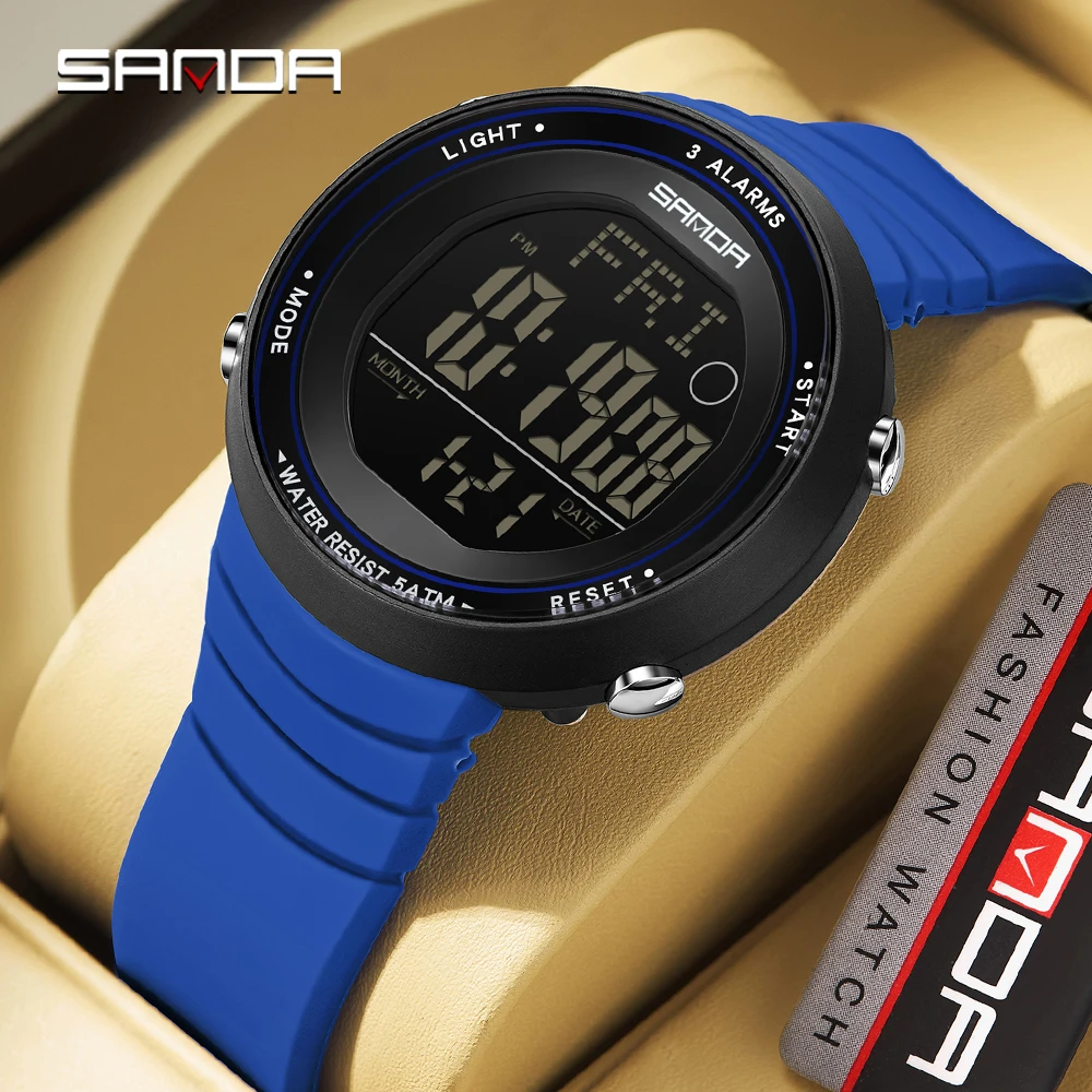 SANDA 9073 Men's Electronic Watch Large Dial Sports Watch Outdoor Luminous Waterproof Junior High School Student Watch 2025