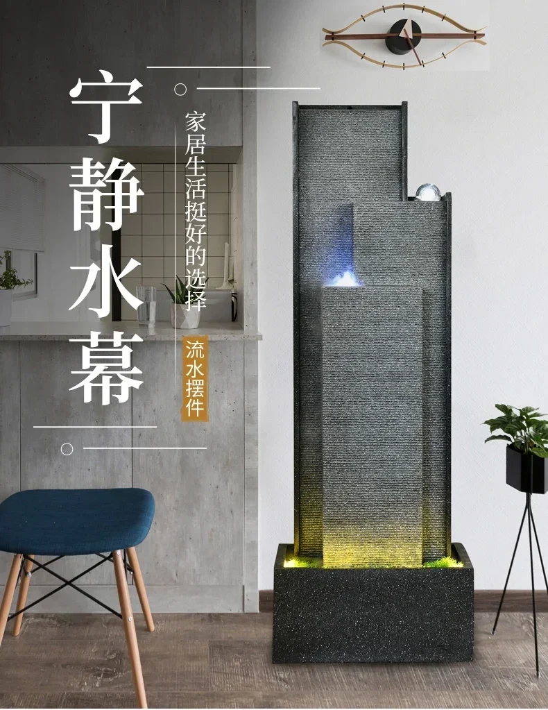 Modern Minimalist Water Wall Fountain Indoor Circulating Water Landscape Hotel Water Curtain Wall Screen Ornament Ball Floor