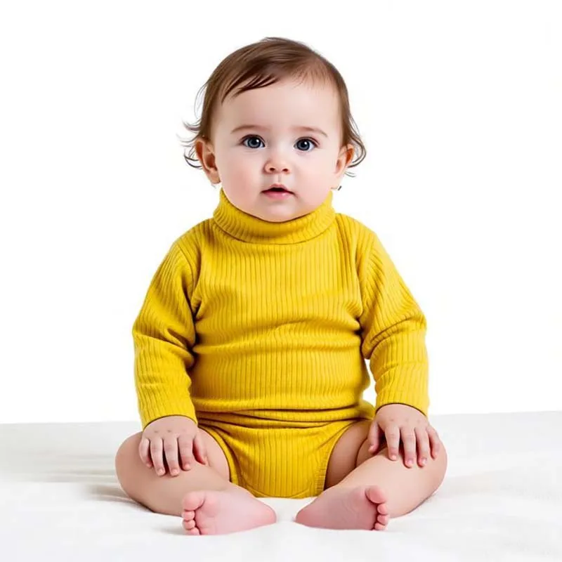 3-18 Months Unisex Baby Ribbed Turtleneck Bodysuit Long Sleeve Cotton Romper Soft Warm Newborn Boys Girls Autumn Winter Clothes