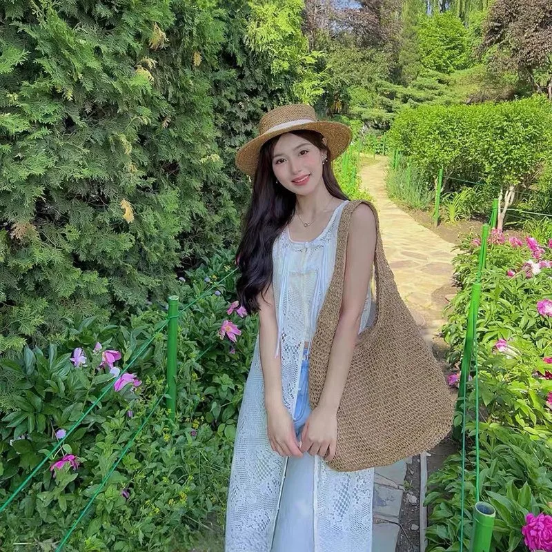 

Summer Beach Vacation Handmade Woven Bag, Large Capacity Grass Woven Shoulder Bag, Leisure Forest Style Beach Bag, Shopping Bag