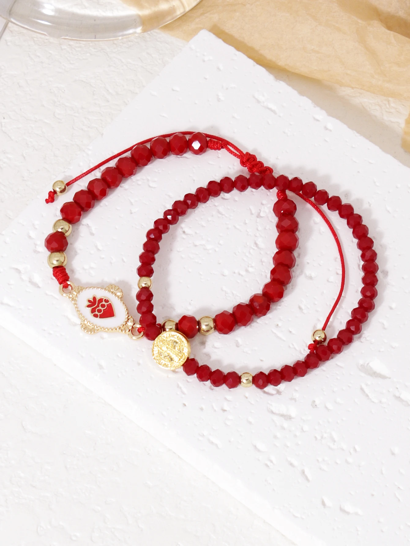 2 قطع سحر الأحمر الاصطناعي كريستال الخرز لطيف الفراولة الصليب كريستال قلادة المرأة سوار مجموعة تاريخ المجوهرات اليومية #4