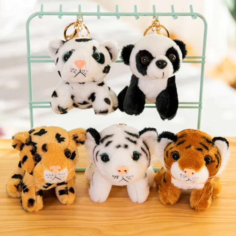 Cute Simulation Animal Plush Toys Keychain Tiger Leopard Panda Rabbit Lion Giraffe Pendant Lovely Doll Birthday Christmas Gifts