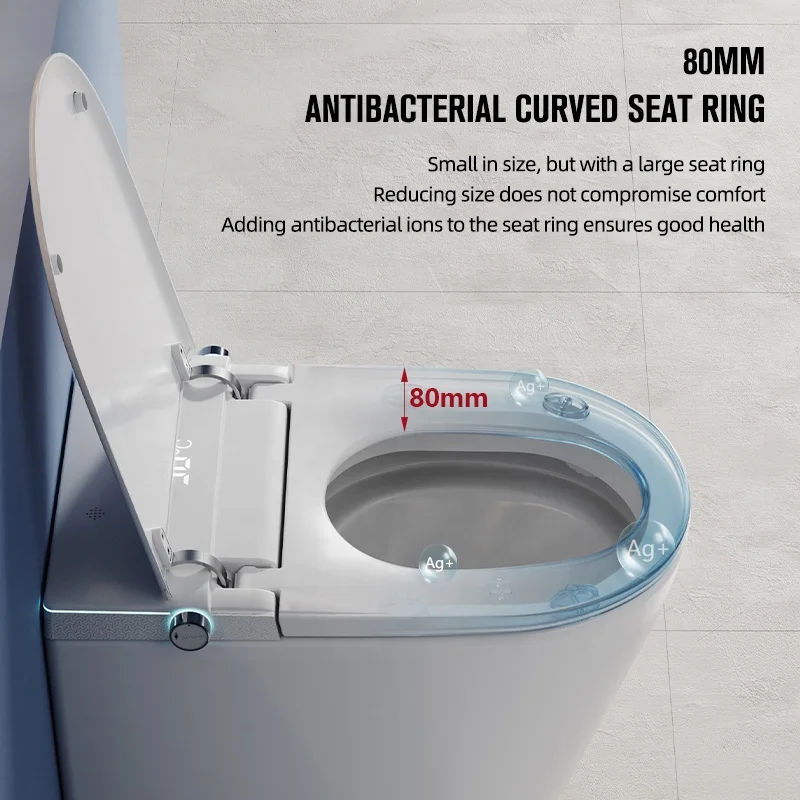 Inteligentna toaleta bezramkowa HKZX z bidetem, montowana na ścianie, elektryczna, z pilotem, odpływ P-trap, wbudowany zbiornik na wodę.