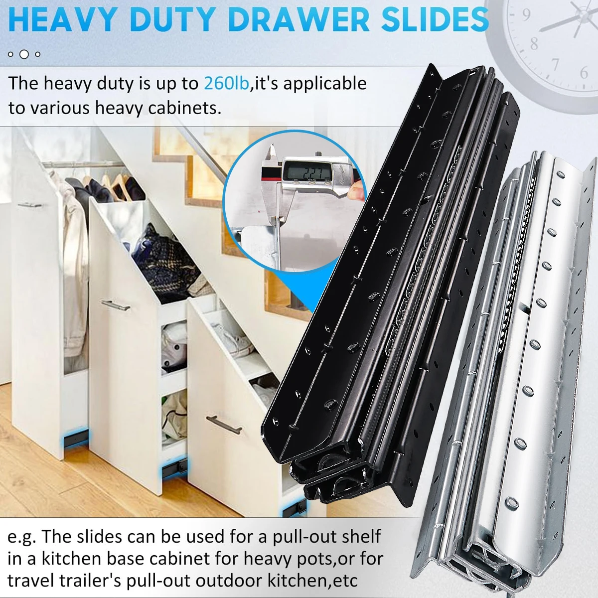 Heavy Duty Undermount Drawer Slides - Full Extension Bottom Mount Hidden Ball Bearing Runners - 16, 24, 32, 40 Inch (1 Pair)
