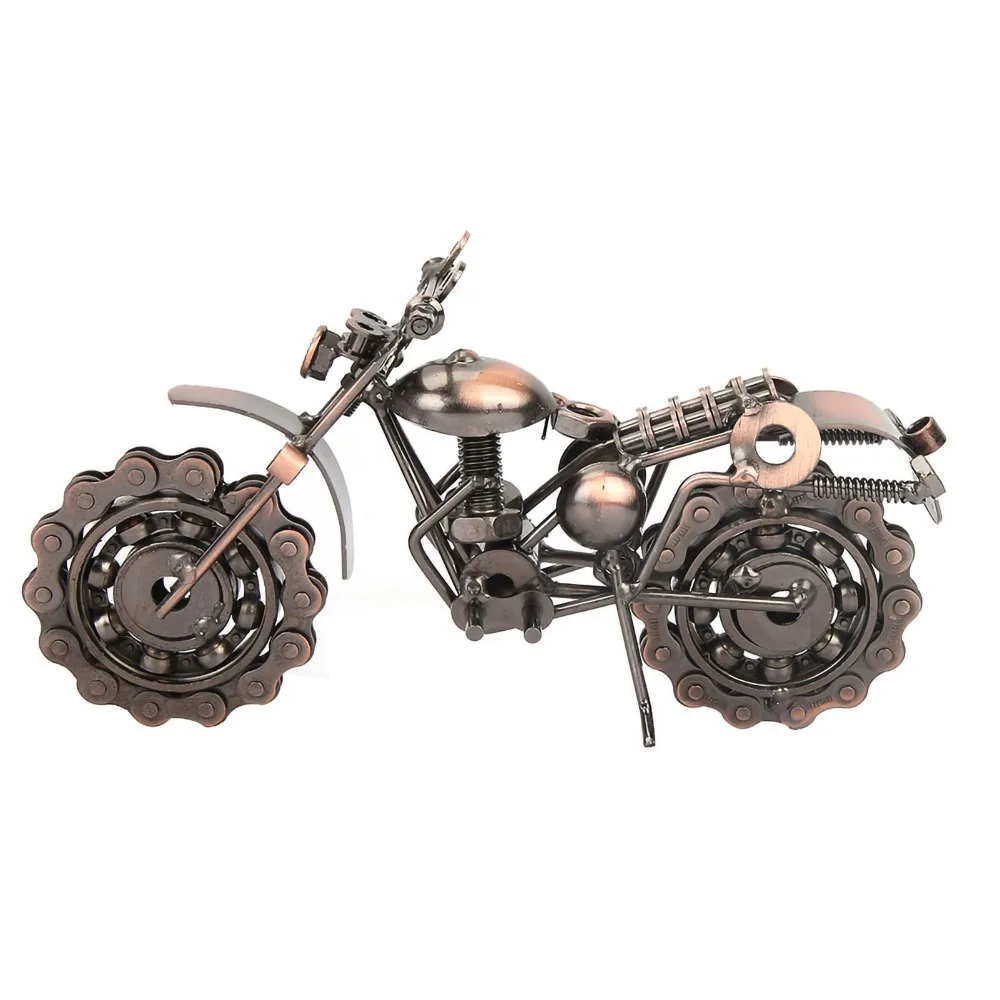 Collectible Vehicles Iron Motorcycle Model Chainwheel Bronze Motorcycle Ornaments Metal Motorbike Replica Office Decor