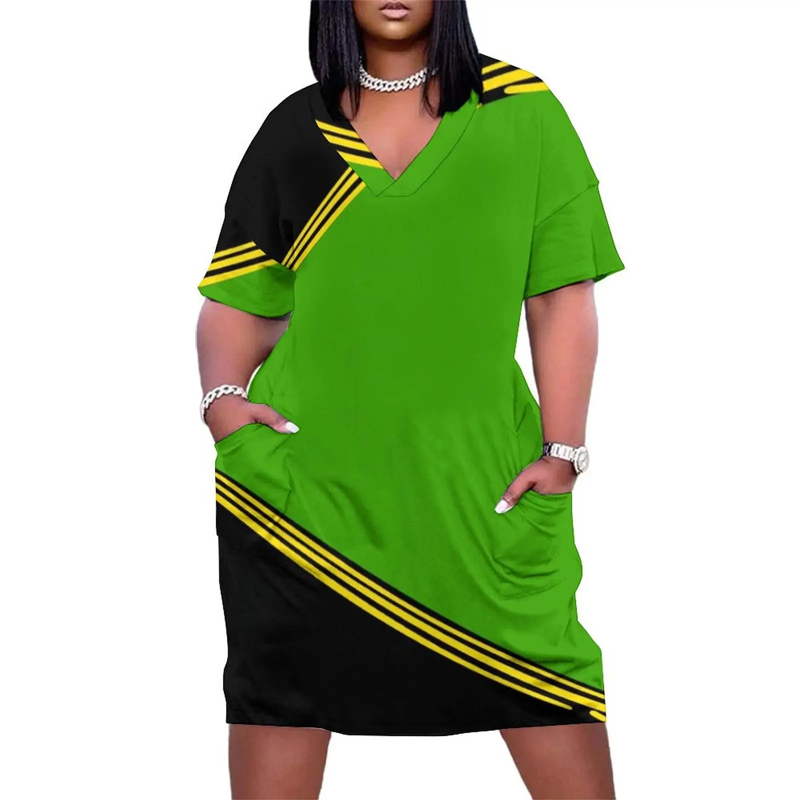 WG jamaican colours concept Loose Pocket Dress clothes Women's dresses