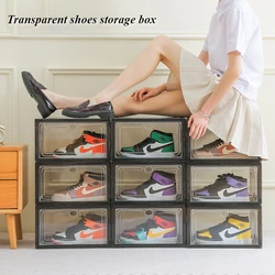 Dustproof Shoes Storage Boxes Transparent AJ Shoes Display Box with Magnetic Door Stackable Shoe Container Plastic Organizer