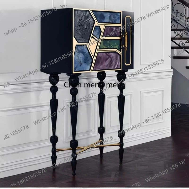 

French style, solid wood wine cabinet, living room painted against the wall, antique storage in lockers, entrance cabinet