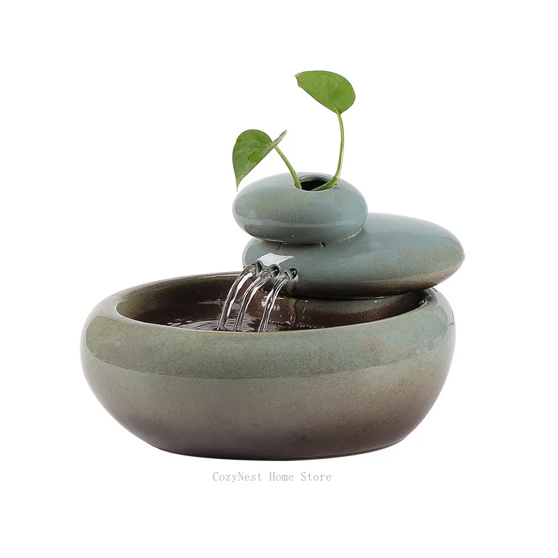 Circulating Water Stacked Stone Ornament Water Fountain for Office Tea Table Fish Tank Decor and Wealth Attracting Housewarming
