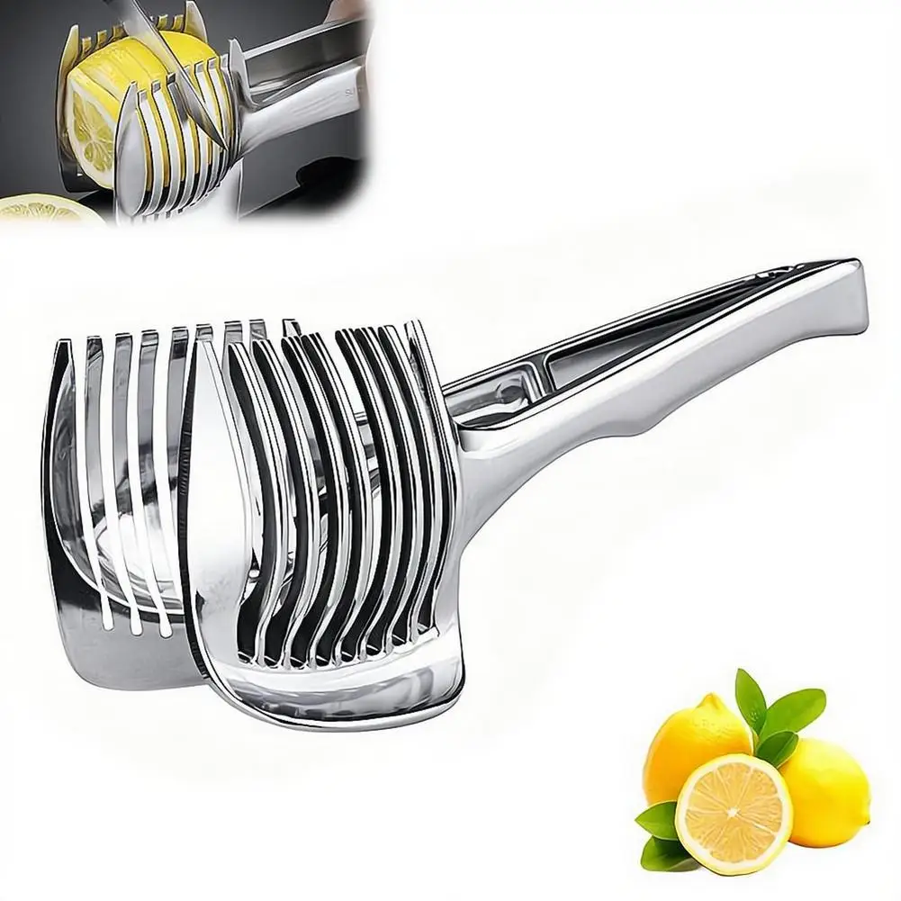 Aluminum Alloy Lemon Slicer Holder Multi-functional Fruit Vegetable Cutting Assistant Tool Safe Hand Guard Slice Kitchen Gadget