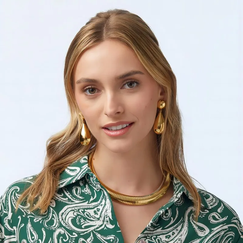 Modische, minimalistische, glänzende Ohrringe aus Edelstahl mit halbkugelförmigen Wassertropfen-Anhängern, Schmuck für Damen, wasserdicht, Geschenkidee – Detail 2
