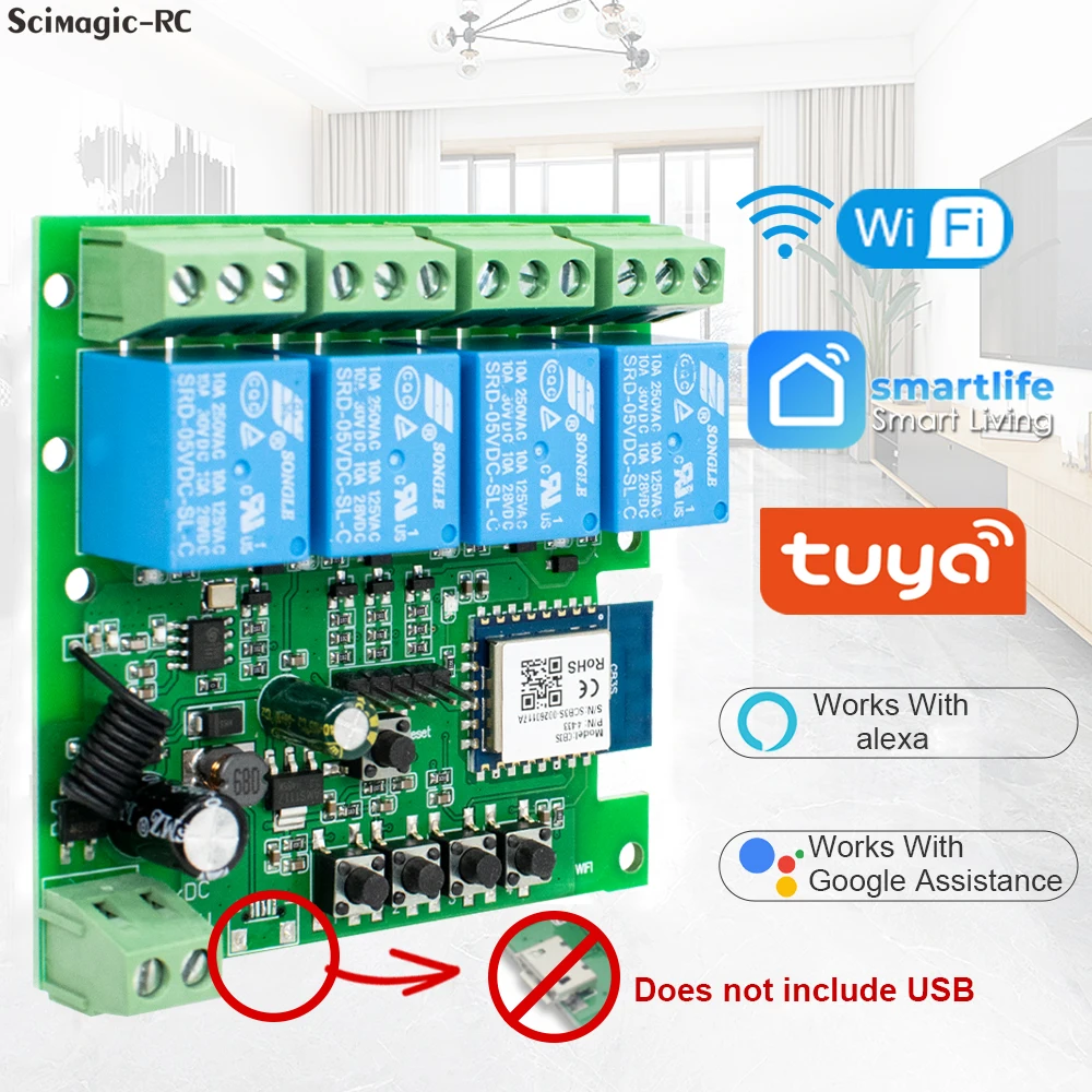 Tuya Smart Home Relay 4CH Wifi Switch Module 12V 24V 32V 110V 220V 4 Channel Radio APP Remote Control