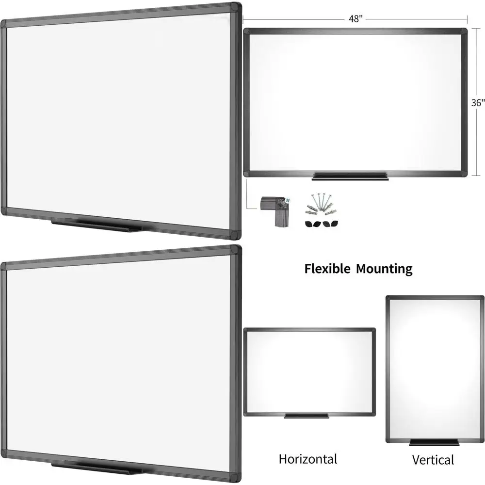 

Aluminum Framed Magnetic Whiteboard, 48x36, Sleek Black Finish