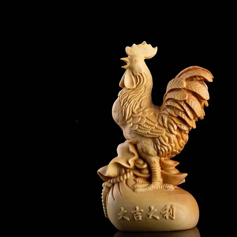 Wood Carving Cock Sculptures Models Figurines Hand-carved Cute Home Room Automobile Office Table Decoration and Accessories