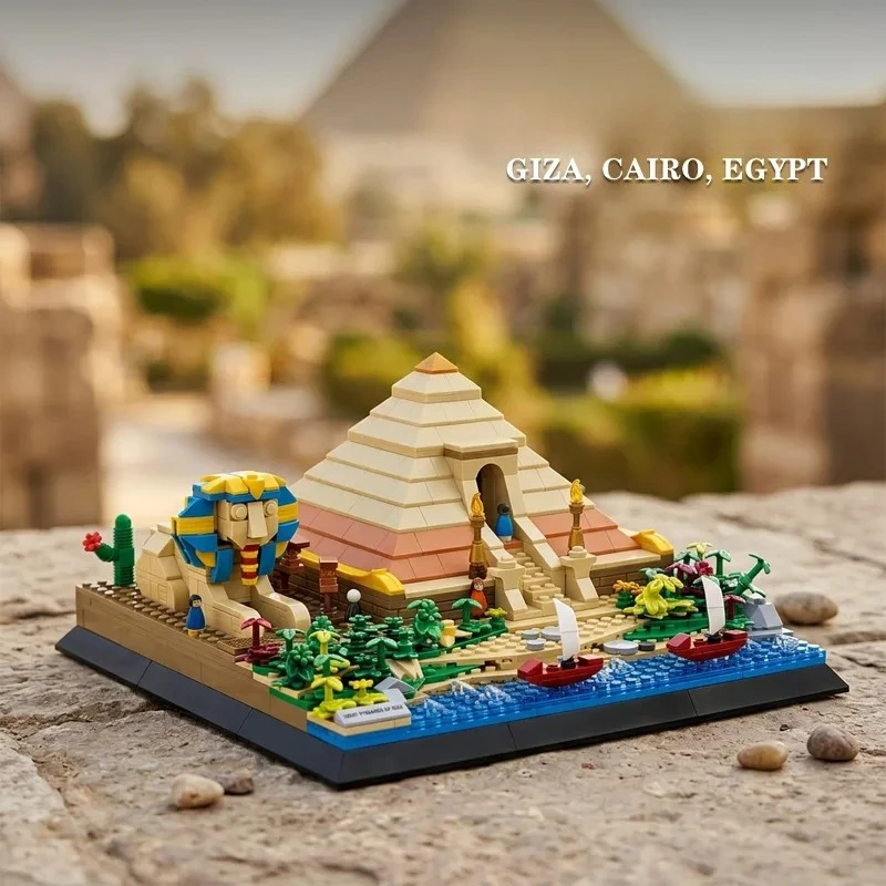 WANGE Famous Architecture Building Set Giza Pyramids Hassan II Mosque BeijingTiananmen STEM City DIY Bricks Toys for Boys Gift