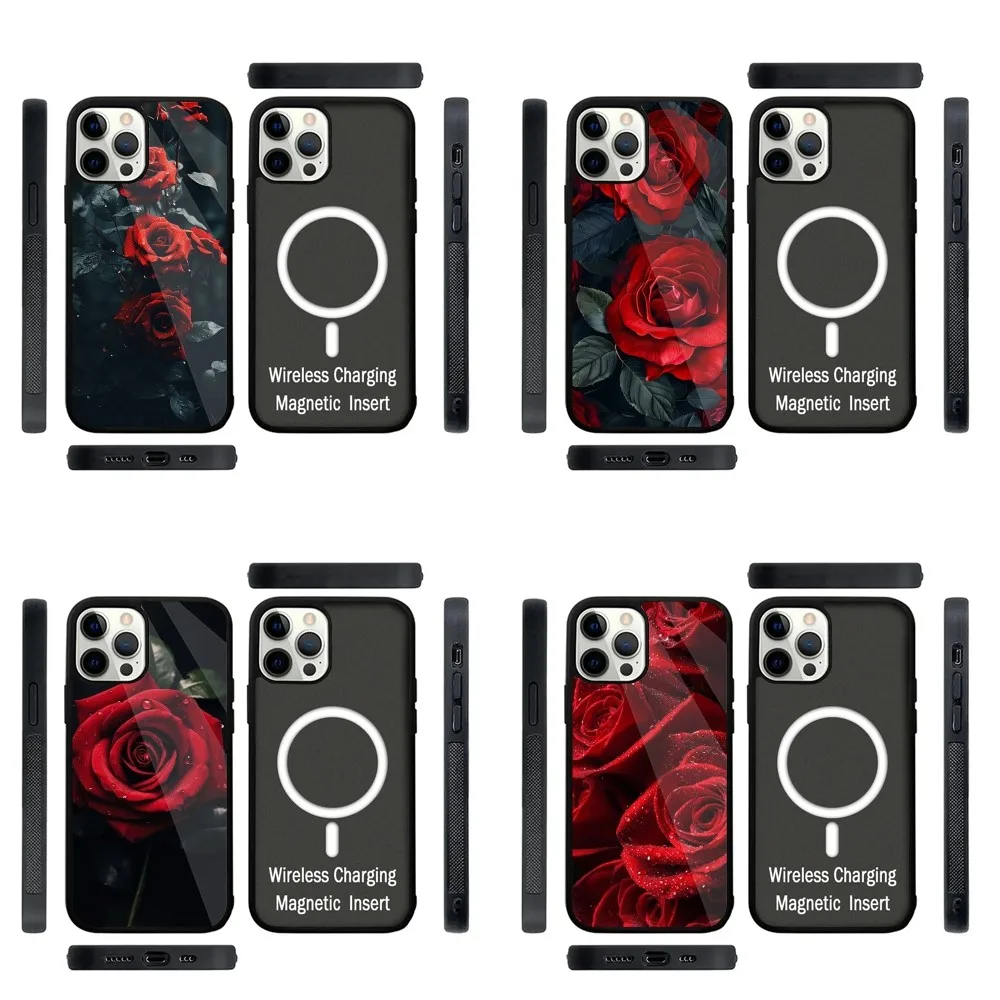 

Red Rose Flowers Phone Case Strong Magnetic For IPhone 15,14,13,Pro,Max,Plus,11,12,Mini For Magsafe Wireless Charging