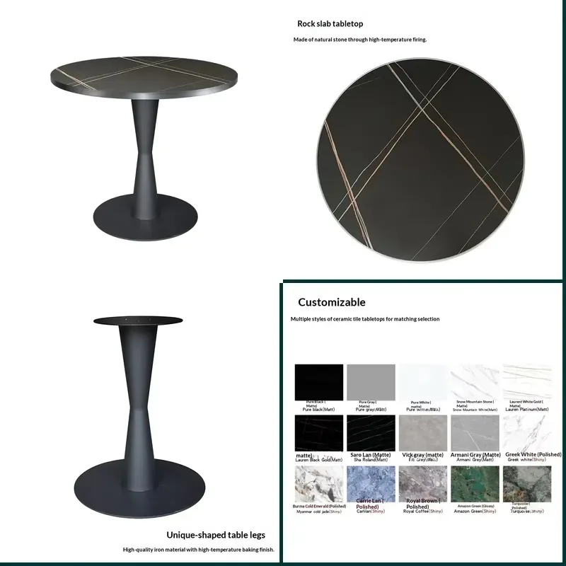 Nordic Light Luxury Black Wrought Iron Business Negotiating Table Frame Base Rock Slab Tabletop Detachable Hotel Restaurant