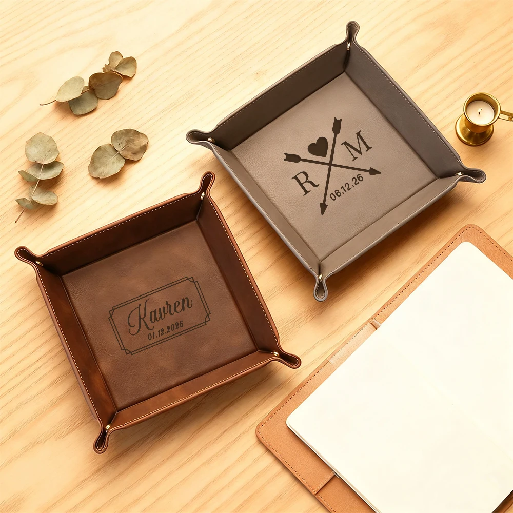 Plateau de rangement personnalisé | Plateau pour hommes gravé sur mesure | Cadeau de la fête des pères | Convient pour la maison | Fabriqué pour cuir synthétique polyuréthane