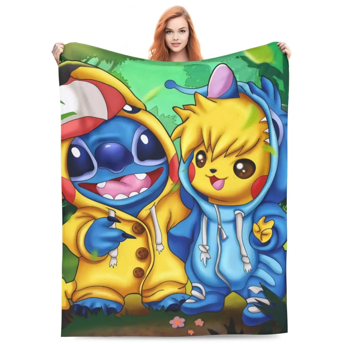 Warm Soft Blanket Picnic Pikachu And Stitch Bedding Throws Flannel Bedspread For Living Room Print Sofa Bed Cover