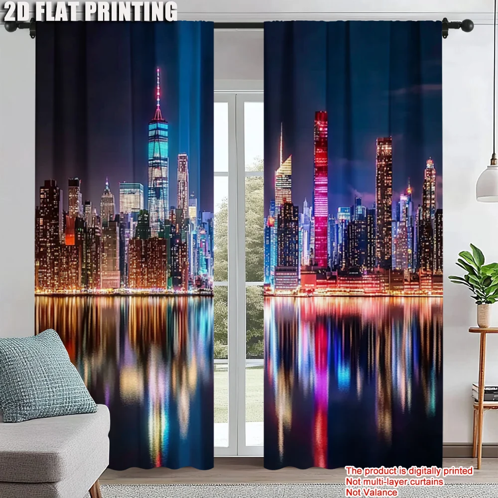 

2Pcs Abstract Printed Window Curtain For Bedroom Office Kitchen Living Room And Study With Rod Hole Window Treatment