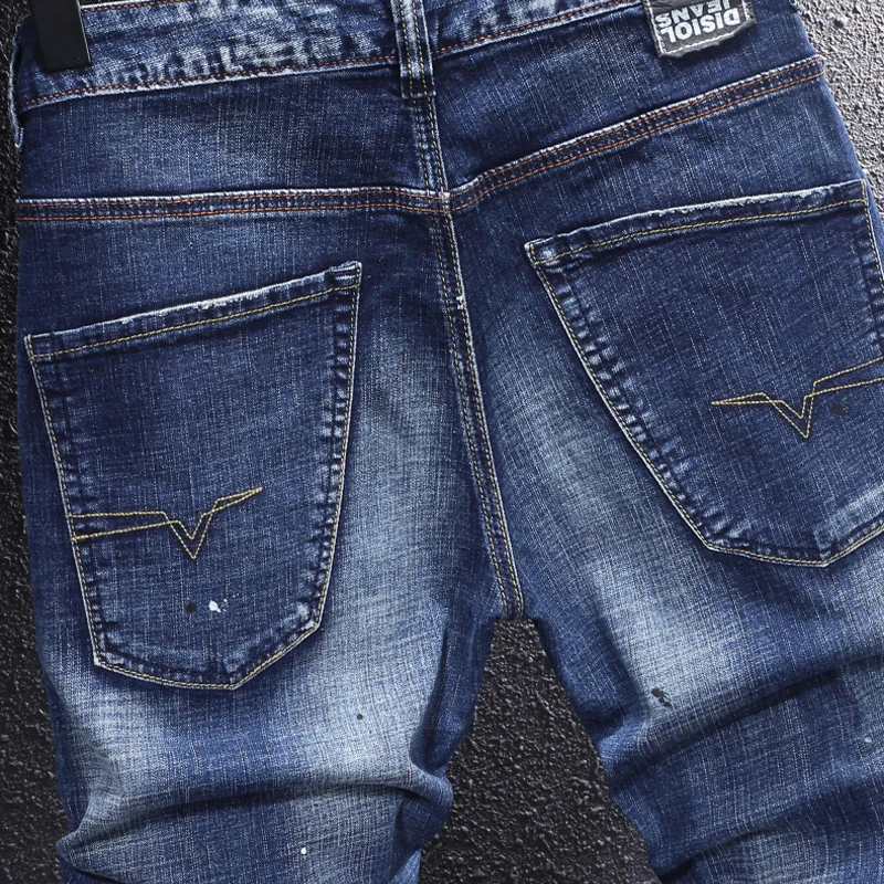 DesignerY2K Fashion New Men's Jeans, Washed, Nostalgic, Stretch, Slimming, Painted, Embroidered, Retro Splicing Pants, Hombre