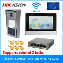 HIKVISION 다국어 POE 비디오 인터콤 키트, DS-KV8113-WME1(C) 및 DS-KH6320-WTE1 및 PoE 스위치 포함, 802.3af