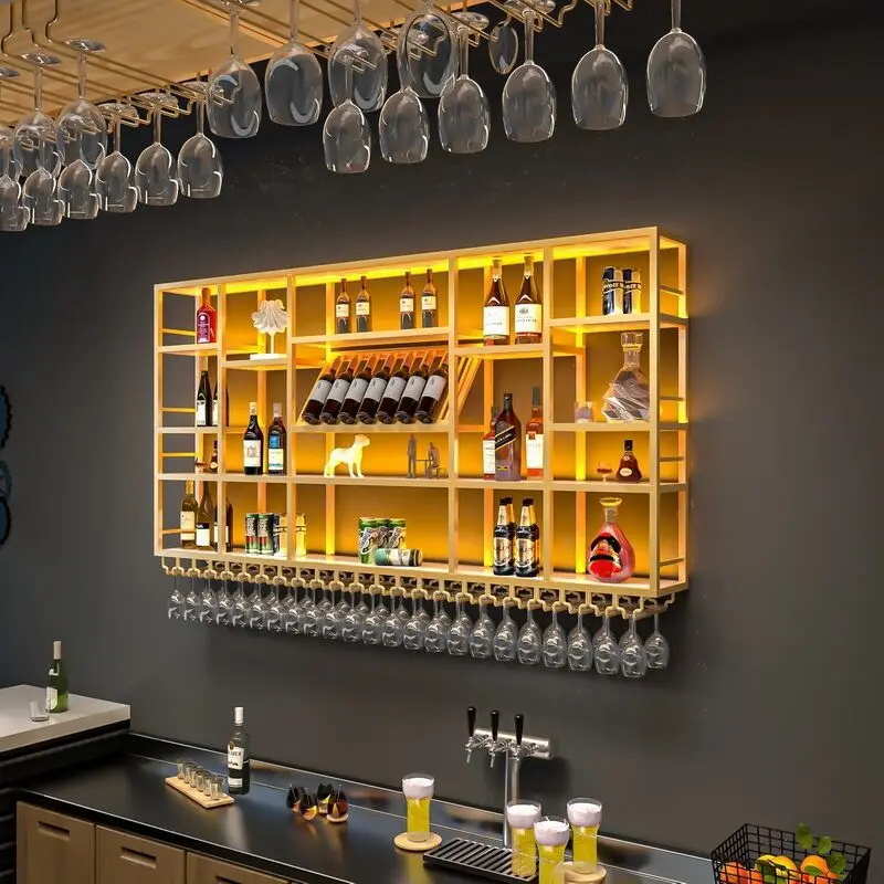 Hot Sale Bar Industrial Wind Wrought Iron Wine Cabinet Restaurant Rack Bar Counter  Display Rack Wall-mounted  Rack