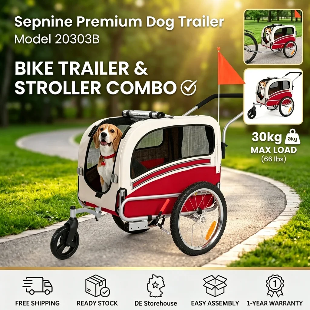 Sepnine 20303B Klappbarer Haustier-Kinderwagen 2-in-1 Leichter Haustier-Fahrradanhänger Jogger-Träger Geeignet für Kleine bis Mittelgroße Haustiere