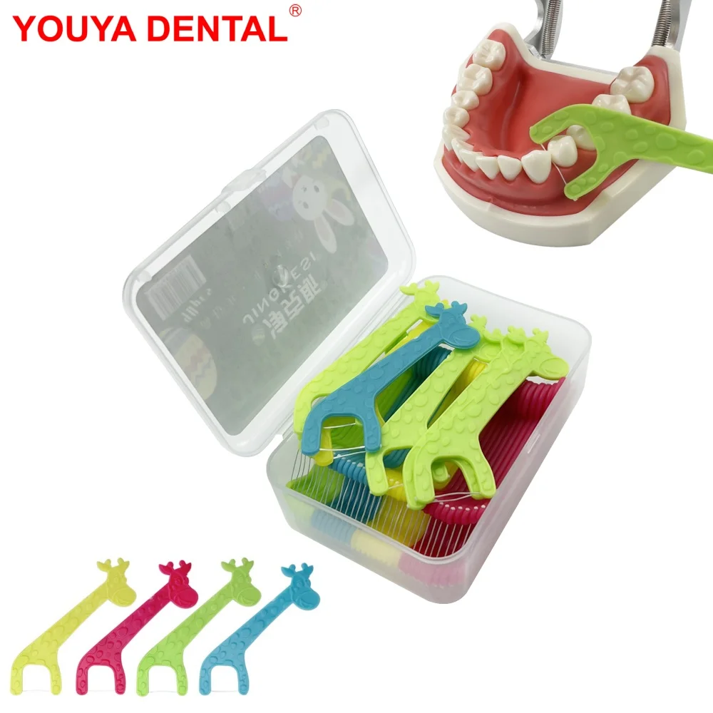 40pcs Child Giraffe Dental Flosser Picks Kids Dental Floss Stick Children Cute Cartoon Teeth Toothpicks Oral Care Tooth Cleaning